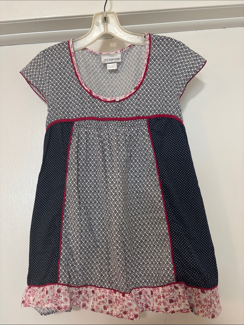 Oh! Mamma Navy, White & Pink Mixed-Print Babydoll Tunic